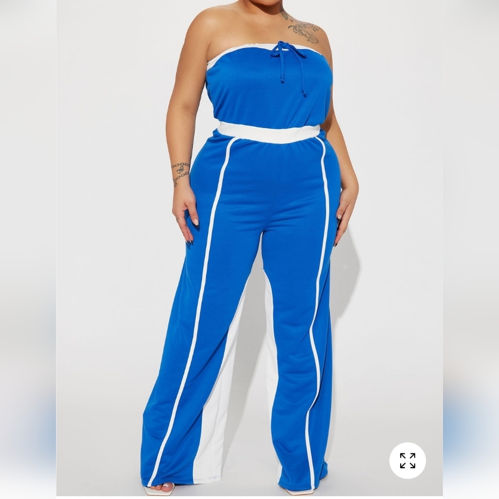 Fashion Nova Vibrant Blue Strapless Jumpsuit